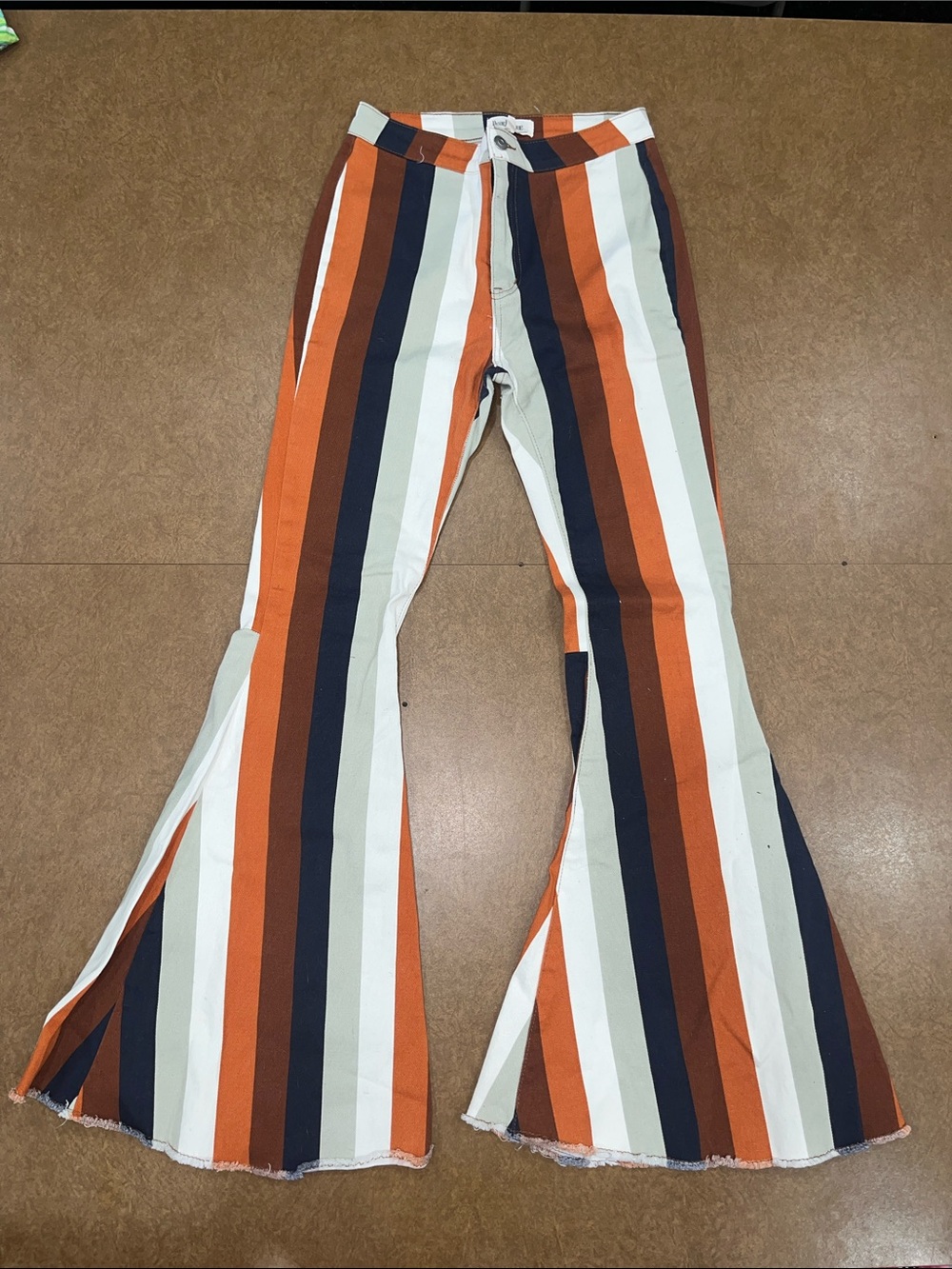 Peach Love California Orange Navy Cream Striped Flare Pants • Like NEW • Size M